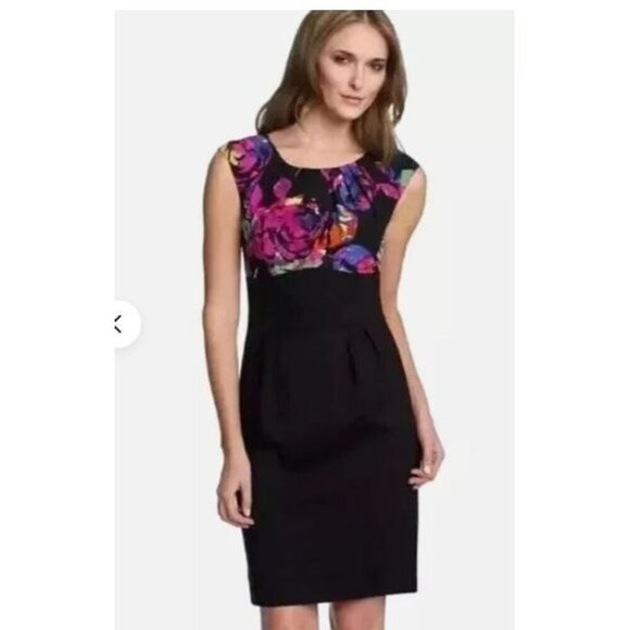 Trina Turk Serafina Floral Cap Sleeve Ponte Knit Silk Sheath Dress, Size 8 - Picture 1 of 16